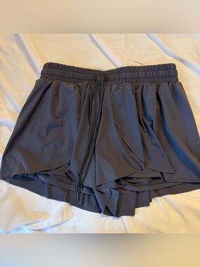 Women’s Gray Athletic Layered Shorts with Drawstring